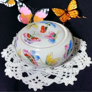 Small  Asian trinkets dish with beautiful butterflies hand painted.